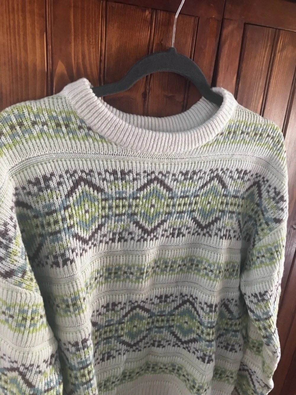 New! Urban Outfitters Men's Fair Isle Patterned Knit Sweater Cream